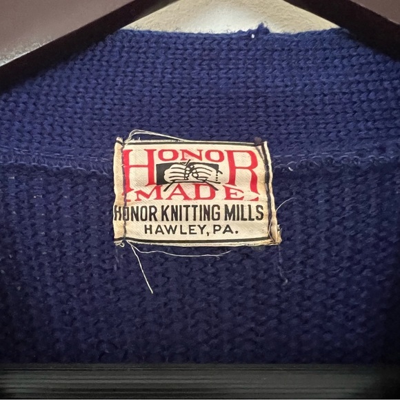 Vintage 60s Honor Made Blue Varsity Letterman Knit Cardigan - Picture 5 of 7
